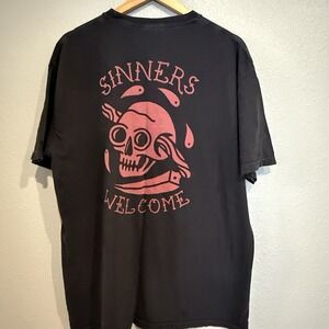 Sinners Welcome T Shirt Men's XL Rock Metal Moto Biker Skull Black Gothic‎ Metal